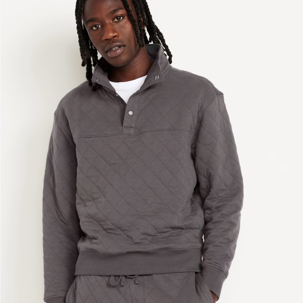 NWT Men’s Quilted Pullover Sweatshirt in Dark Gray